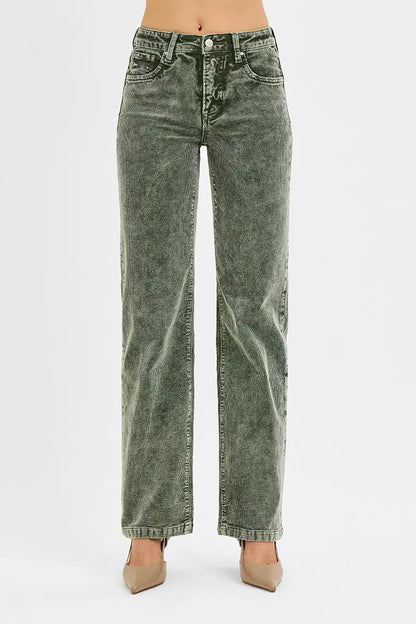 Hazel Blues® |  RISEN Tummy Control Mid Rise Straight Leg Corduroy Pants
