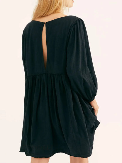 Hazel Blues® |  Relaxed Textured Babydoll Mini Dress with Back Keyhole Detail