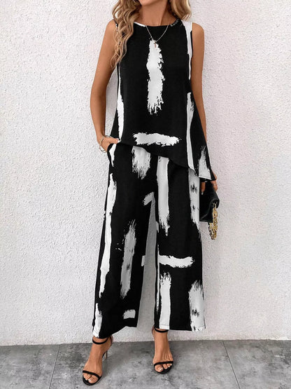 Hazel Blues® |  Abstract Print Sleeveless Top & Wide Leg Pants Set