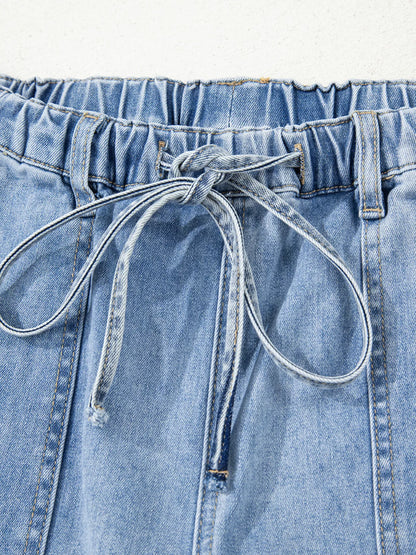 Hazel Blues® |  Wide Leg Drawstring Raw Hem Jeans