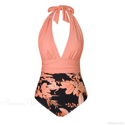 Deep V-neck Halter Backless One Piece Set