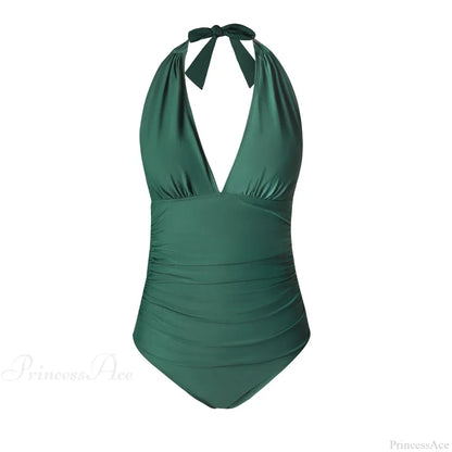 Deep V-neck Halter Backless One Piece Set