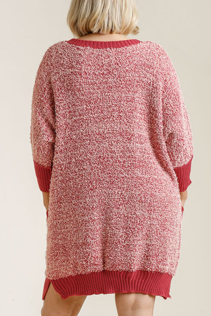 Hazel Blues® | Umgee Ribbed Hem Round Neck 3/4 Sleeve Sweater Dress with Pockets