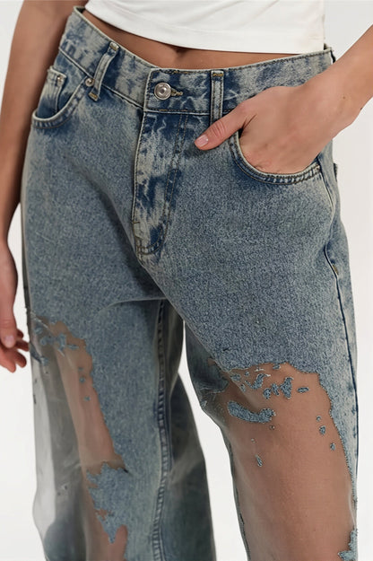 Vintage Splice Sheer Texture Jeans