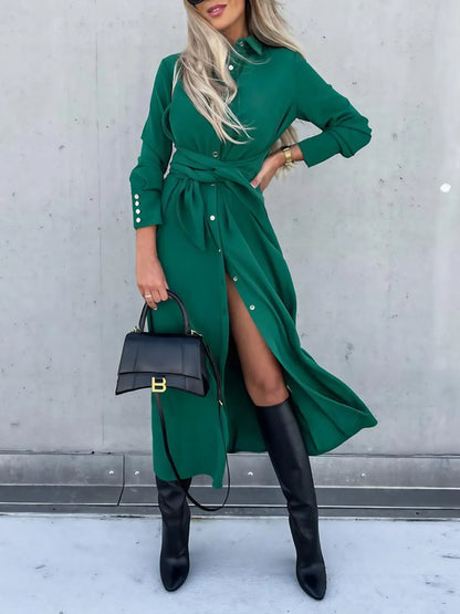Hazel Blues® |  Button Front Long Sleeve Shirt Dress