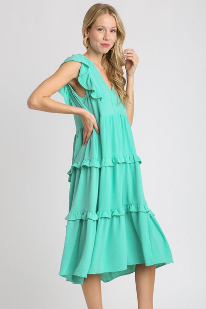 Hazel Blues® | Umgee Ruffle Tiered Cap Sleeve Midi Dress