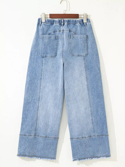 Hazel Blues® |  Wide Leg Drawstring Raw Hem Jeans