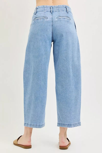 Hazel Blues® |  RISEN Slouchy Crop Barrel Pleated Jeans