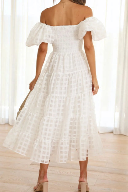 Hazel Blues® |  Off Shoulder Short Puff Sleeve Midi Dress