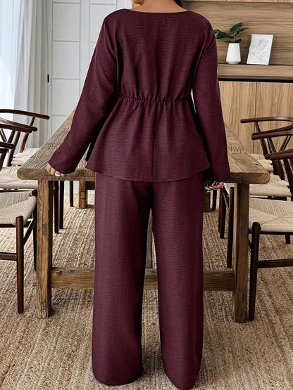 Hazel Blues® | Square Neck Long Sleeve Top and Pants Two-Piece Set