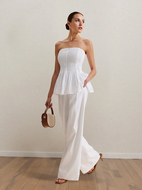 Hazel Blues® |  Strapless Peplum Top and Wide Leg Pants Set