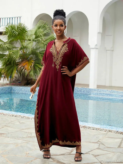Embroidery Printed Long Dress Cover Up