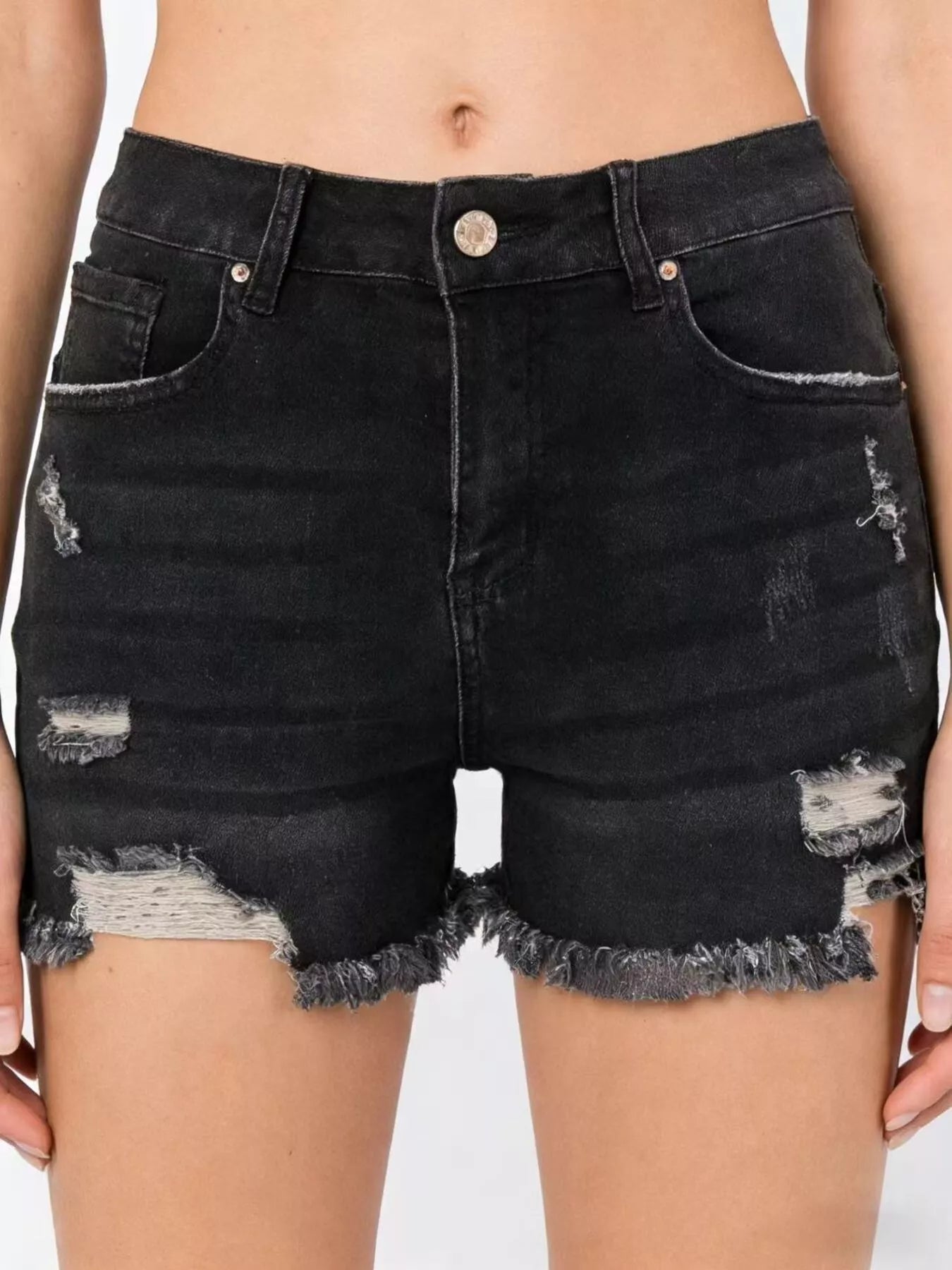 Hazel Blues® |  Distressed Frayed Hem Denim Shorts