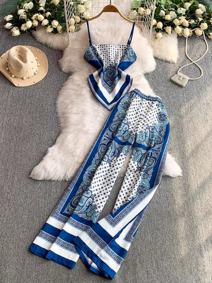 Hazel Blues® |  Tie Back Printed Cami and Pants Set