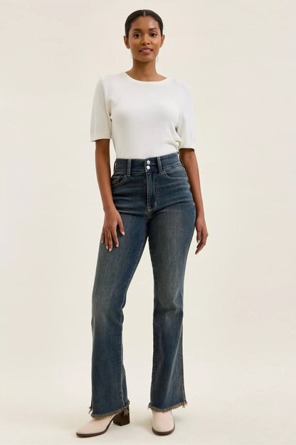 Hazel Blues® |  Judy Blue High Waist Double Button Frayed Hem Jeans