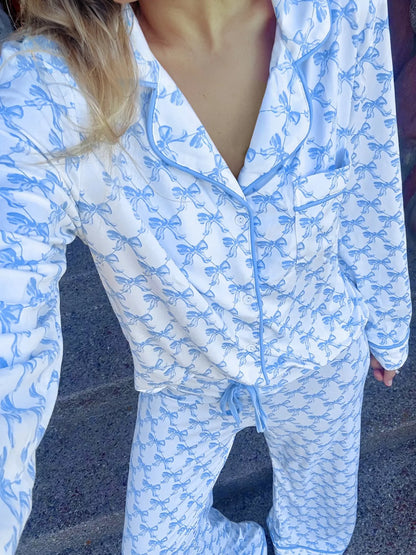 Hazel Blues® |  Bow Print Long Sleeve Shirt and Pants Pajama Set