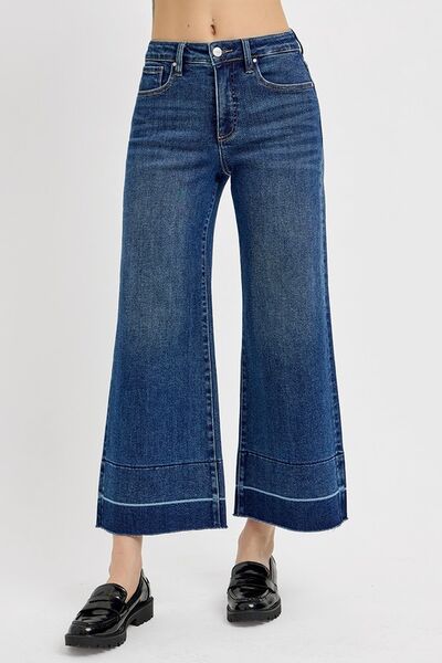 Hazel Blues® | RISEN Tummy Control High Rise Crop Wide Hem Jeans
