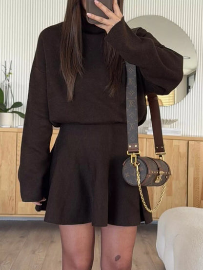 Hazel Blues® |  Turtleneck Dropped Shoulder Sweater and Skirt Set