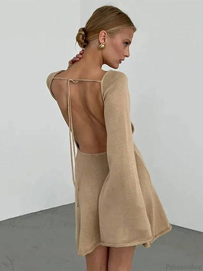 Knitted Backless Lace Up Bikini Cover Up