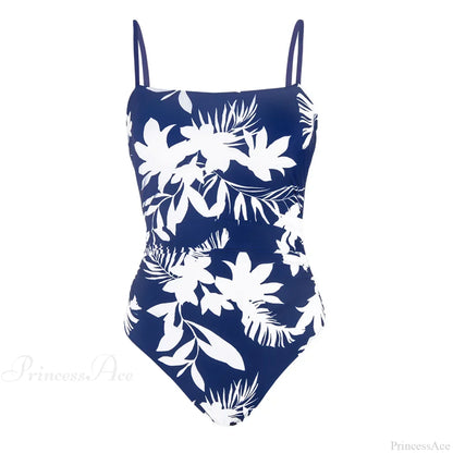 Leaf Print Shirred Square Neck One Piece Set