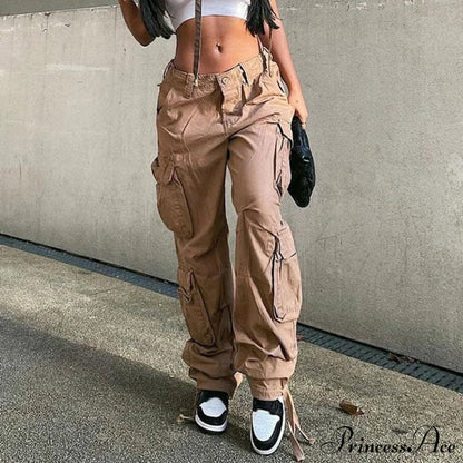 Streetwear Pockets Wide Leg High Waist Straight Trousers