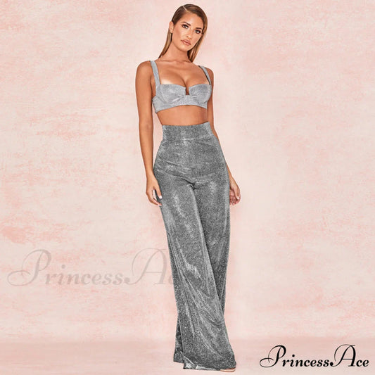 Wide Leg High Waist Vintage Bright Silk Casual Pants
